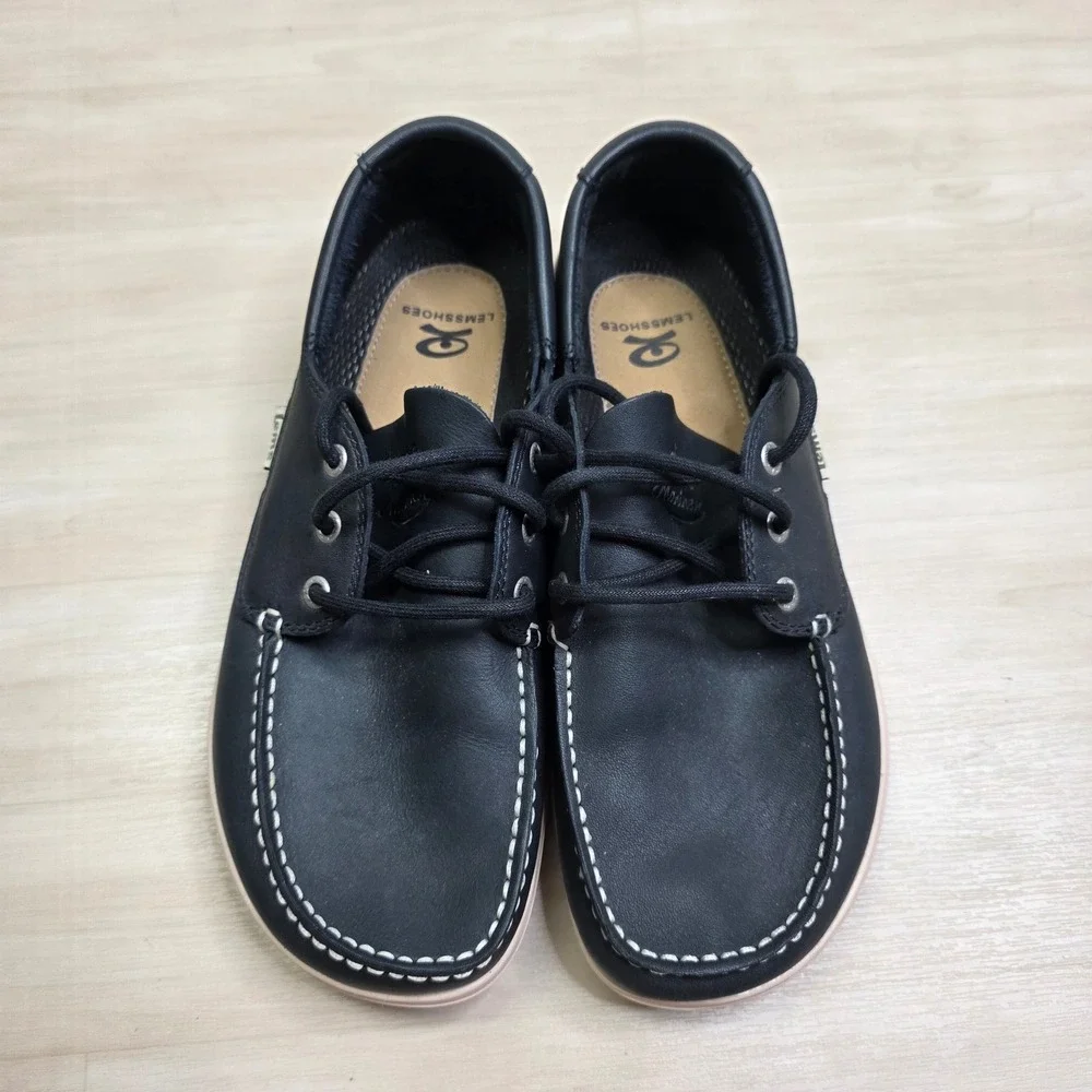 Lems Mariner Navy Leather Barefoot Boat Shoes Mens 43 Minimalist Zero Drop